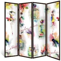 Ширма перегородка ДЕКОР ДЕПО для комнаты деревянная "Высокая мода" двухсторонняя с картинкой (мода и красота) 4 створки венге 176х185 см 14 кг